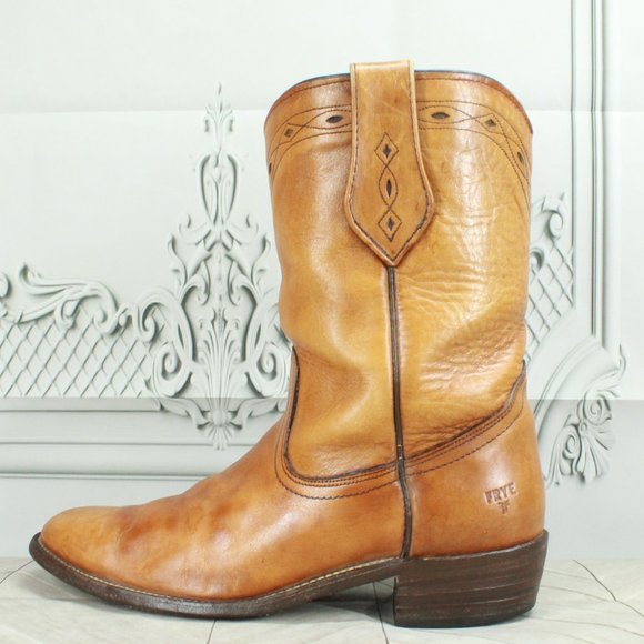 Frye Other - Vintage! FRYE Brown Leather Slip On Western Cowboy Boots Size 9.5 D